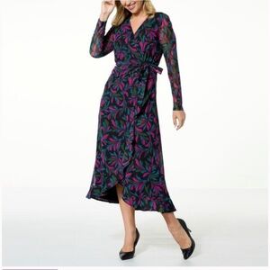 C. Wonder by Christian Siriano Mesh Ruffle Hem Floral Wrap Midi Dress 3X NWOT